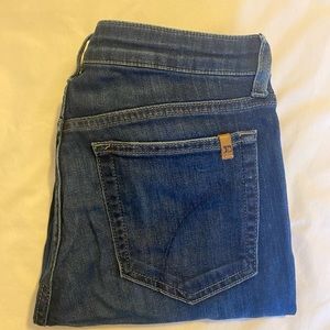 Joe’s Jeans Dark wash skinny jeans with frayed ankle